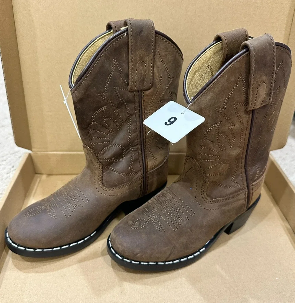Masterson Boots Kids Leather Western Cowboy Almond Toe Size 9 RB2000C Brown NEW